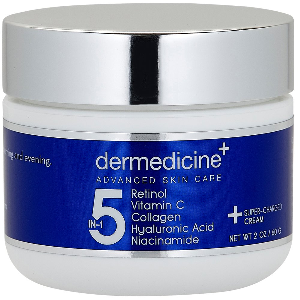 Dermedicine crema rostro 5 en 1 para brillo suave y uso diario.