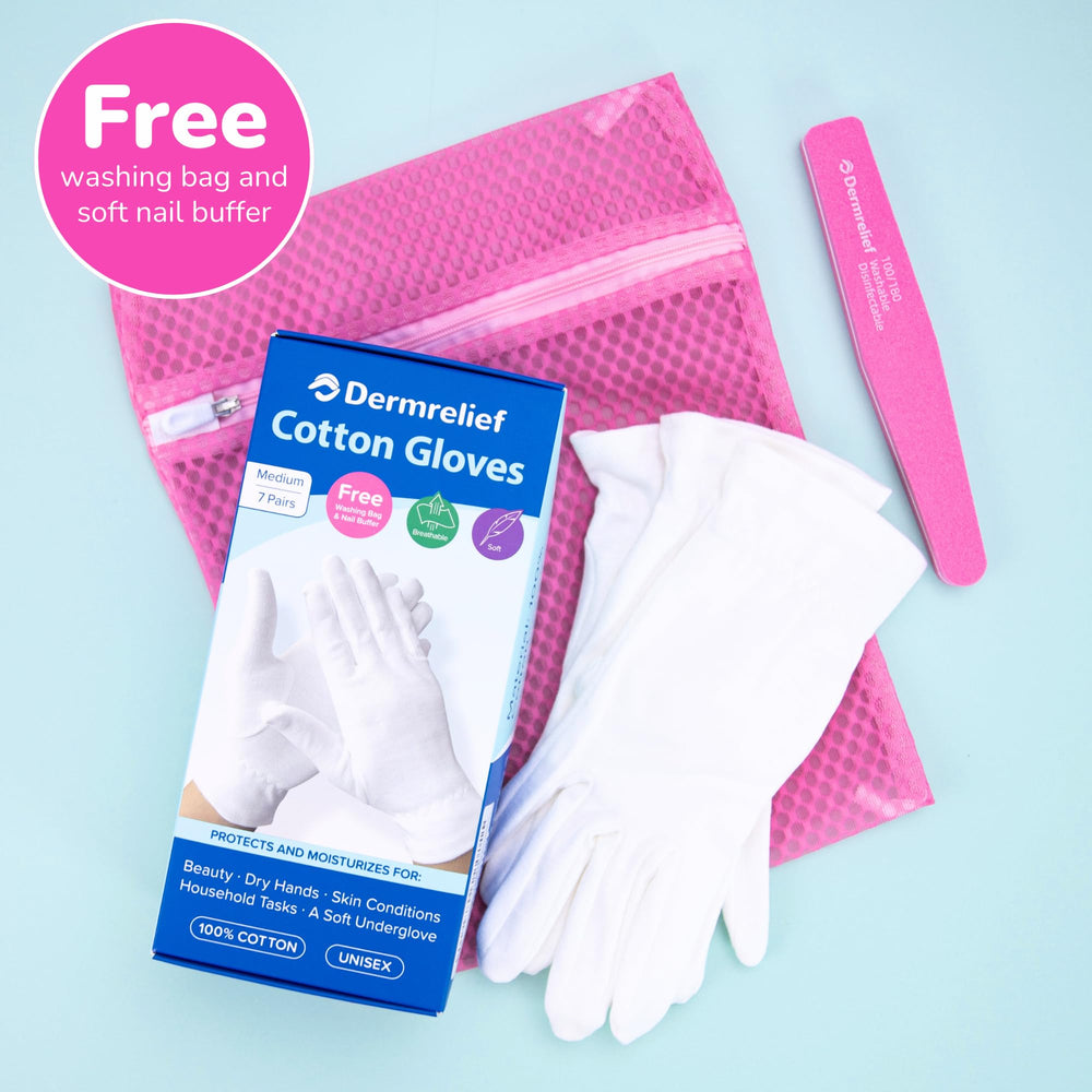 Dermrelief guantes algodón, absorción alta ayuda a distribuir cremas para hidratación.