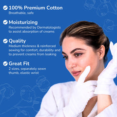 Dermrelief guantes algodón, ajuste cómodo queda seguro durante la noche.