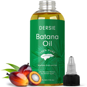 Dersie Batana Oil en botella de 4 onzas, cuidado ligero para cabello seco.