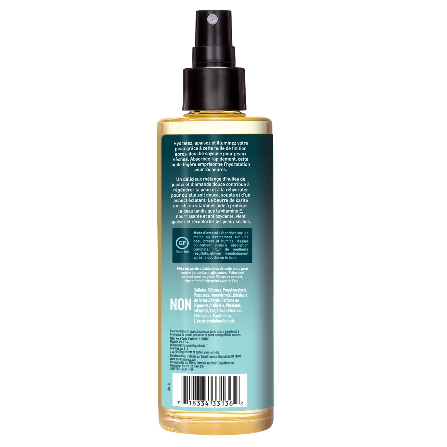Desert Essence etiqueta vegana y libre de crueldad para cuidado responsable.