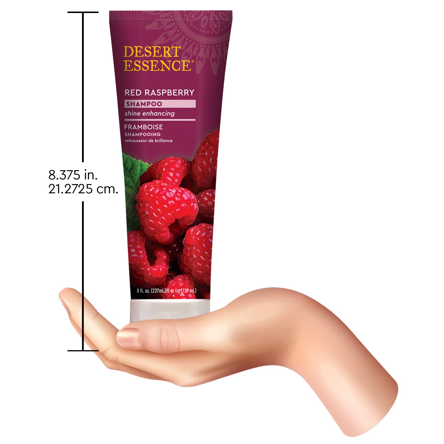 Desert Essence Frambuesa Roja Champú: uso diario recomendado para cabello sano.