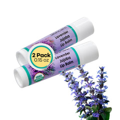 Desert Oasis Balsamo labial lavanda, envase compacto para uso diario.