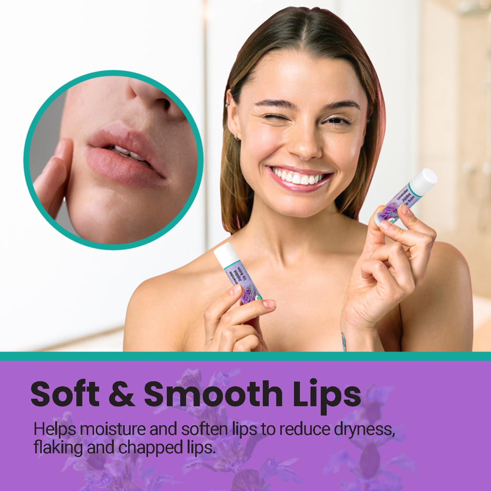 Desert Oasis Balsamo labial lavanda, pack de dos para casa y viaje.