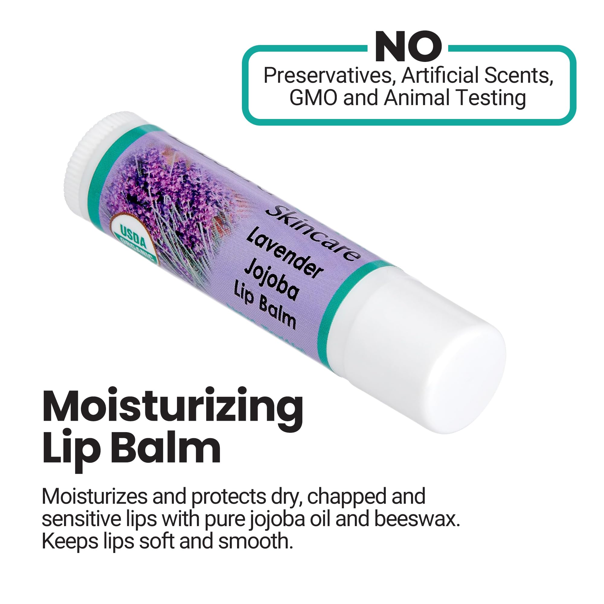 Desert Oasis Balsamo labial lavanda, aroma calmante ideal para relajación.