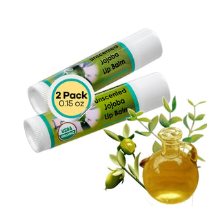 Desert Oasis Skincare bálsamo labial sin fragancia con 70% de jojoba para labios sensibles.
