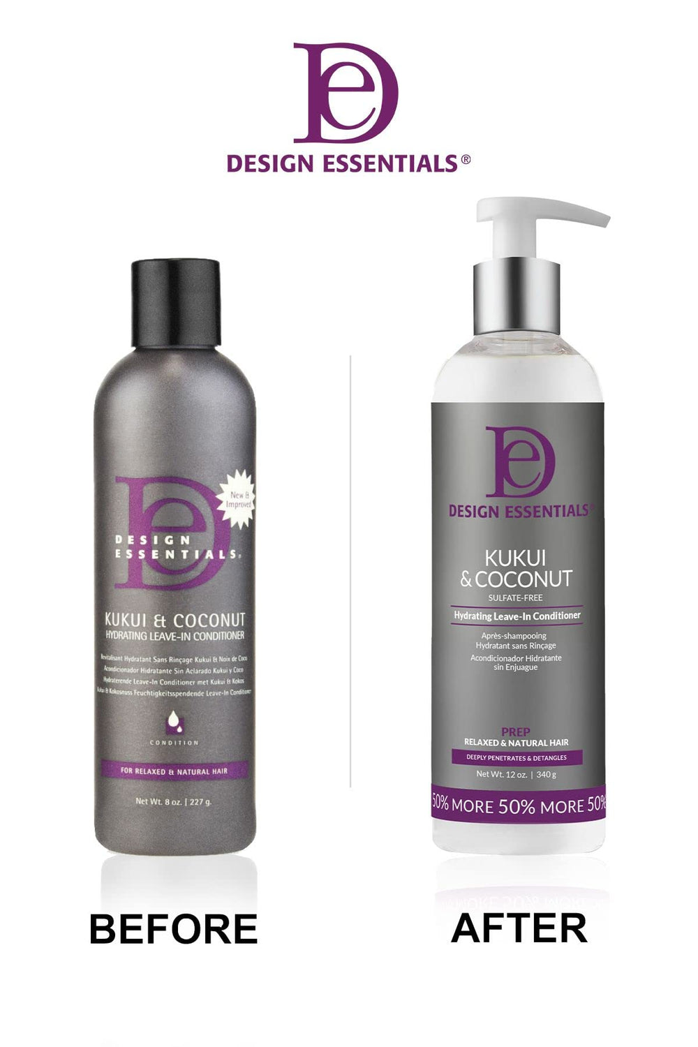 Envase práctico Design Essentials Kukui y Coco, ideal para uso semanal.
