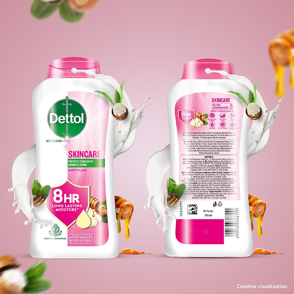 Dettol Nourish: etiqueta del frasco con formato de 250 ml para uso diario.
