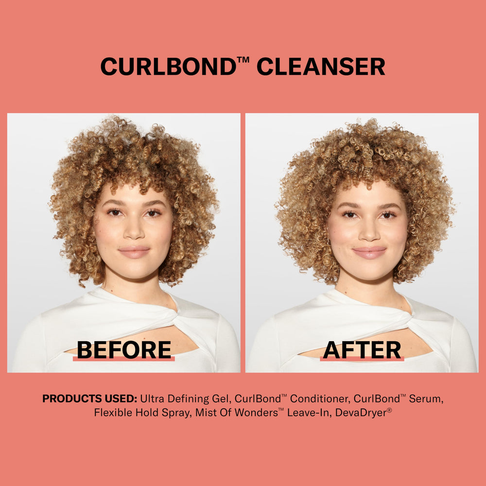 Etiqueta del producto destaca CurlBond y beneficios para definir rizos.