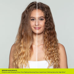 Control del frizz con DevaCurl Plumping Primer para rizos suaves.
