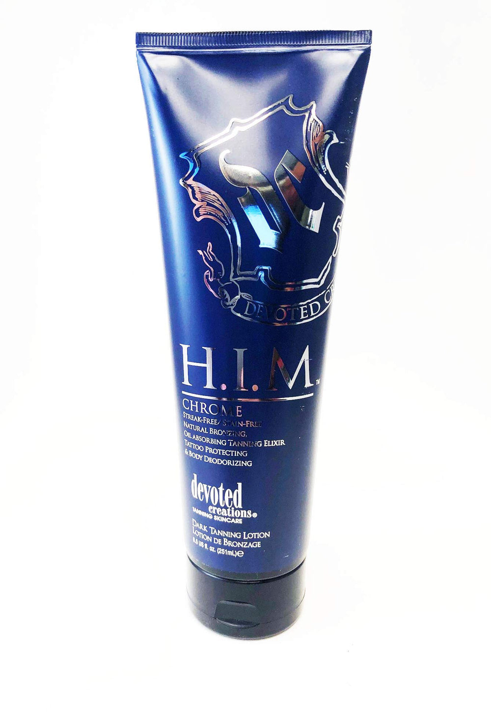 La botella Devoted Creations H.I.M Bronceador Cromado ofrece bronceado natural y sin manchas.