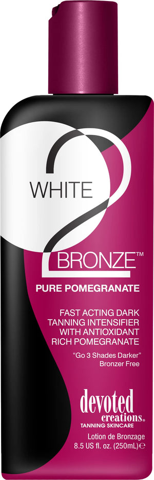 Devoted Creations White 2 Bronze Pomegranate, botella; bronceado uniforme y piel hidratada