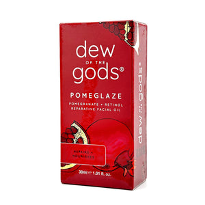Dew Of The Gods Pomeglaze botella con gota de aceite reparador nocturno.