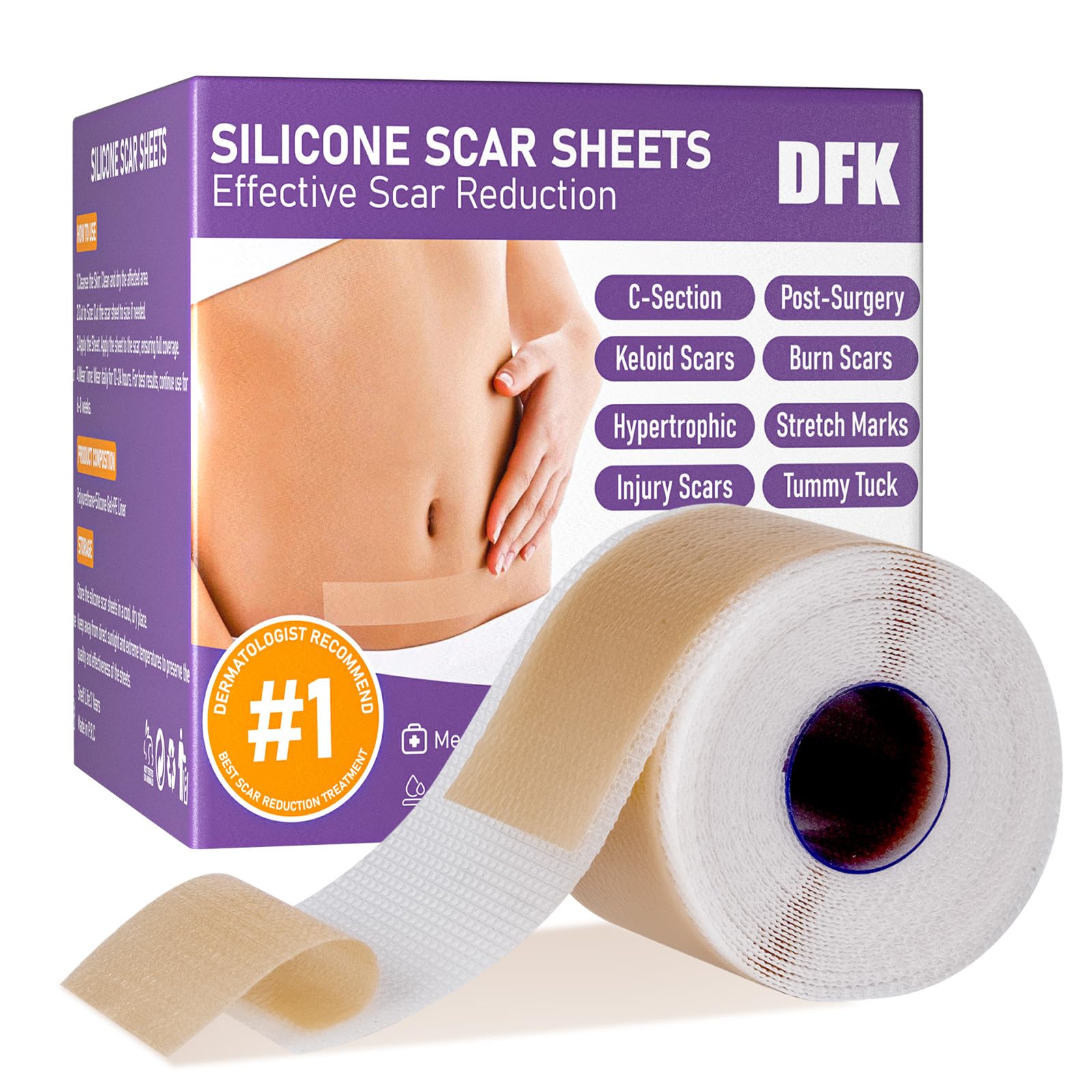 DfK hojas silicona cicatriz quirúrgica: suavizan la piel y promueven hidratación constante.