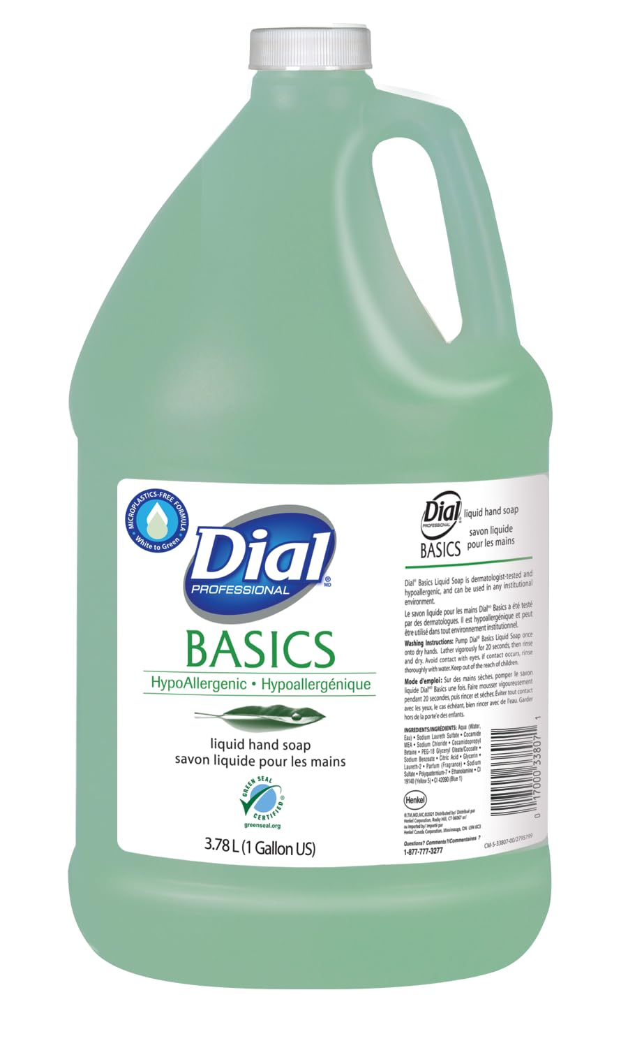 Dial Basics jabon manos hipoalergenico recarga 1 galon para rellenar dispensadores y mantener higiene
