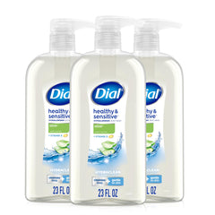 Dial Gel de Ducha Saludable y Sensible con Aloe, frente de la botella para cuidado suave diario.