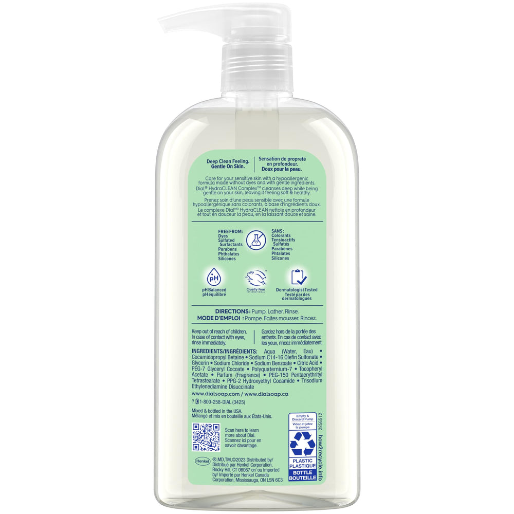 Dial Gel de Ducha: ingredientes HYDRACLEAN COMPLEX y vitamina E que cuidan la hidratación.