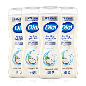 Dial Hidratación Saludable Leche de Coco: botella brillante mostrando cuidado suave para la piel.