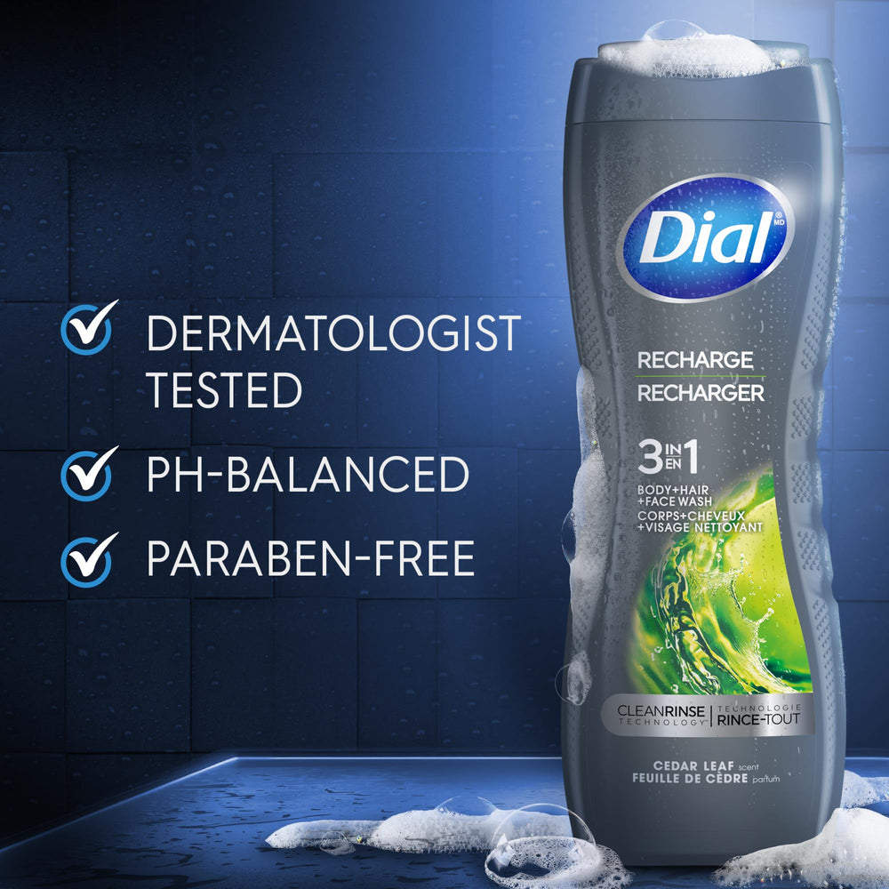 Dial 3-en-1 cuida la piel y cabello, dejando sensación suave.