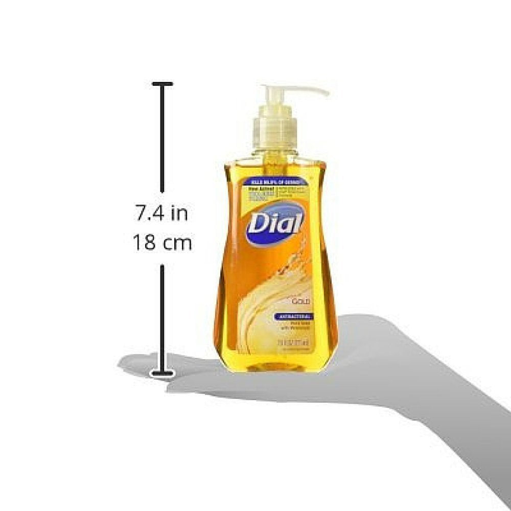 Dial jabón líquido antibacteriano oro, espuma para manos y higiene diaria.