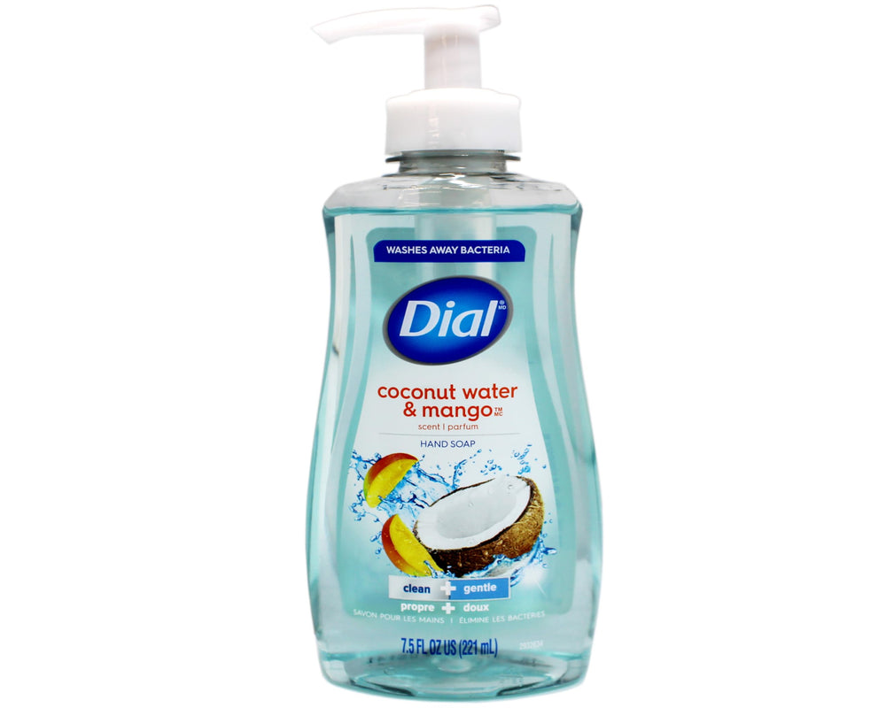 Dial jabón líquido coco mango hidratación suave para manos secas.