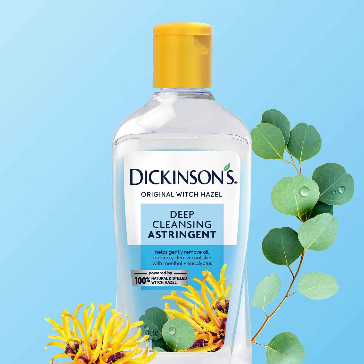 Dickinson's hamamelis, aplicación suave, sensación refrescante durante uso diario.