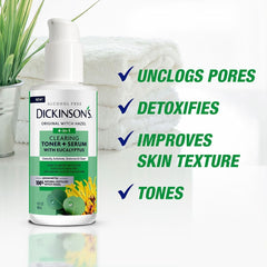 Dickinson's Toner Serum Eucalipto en aplicación: rostro suave y tono equilibrado.