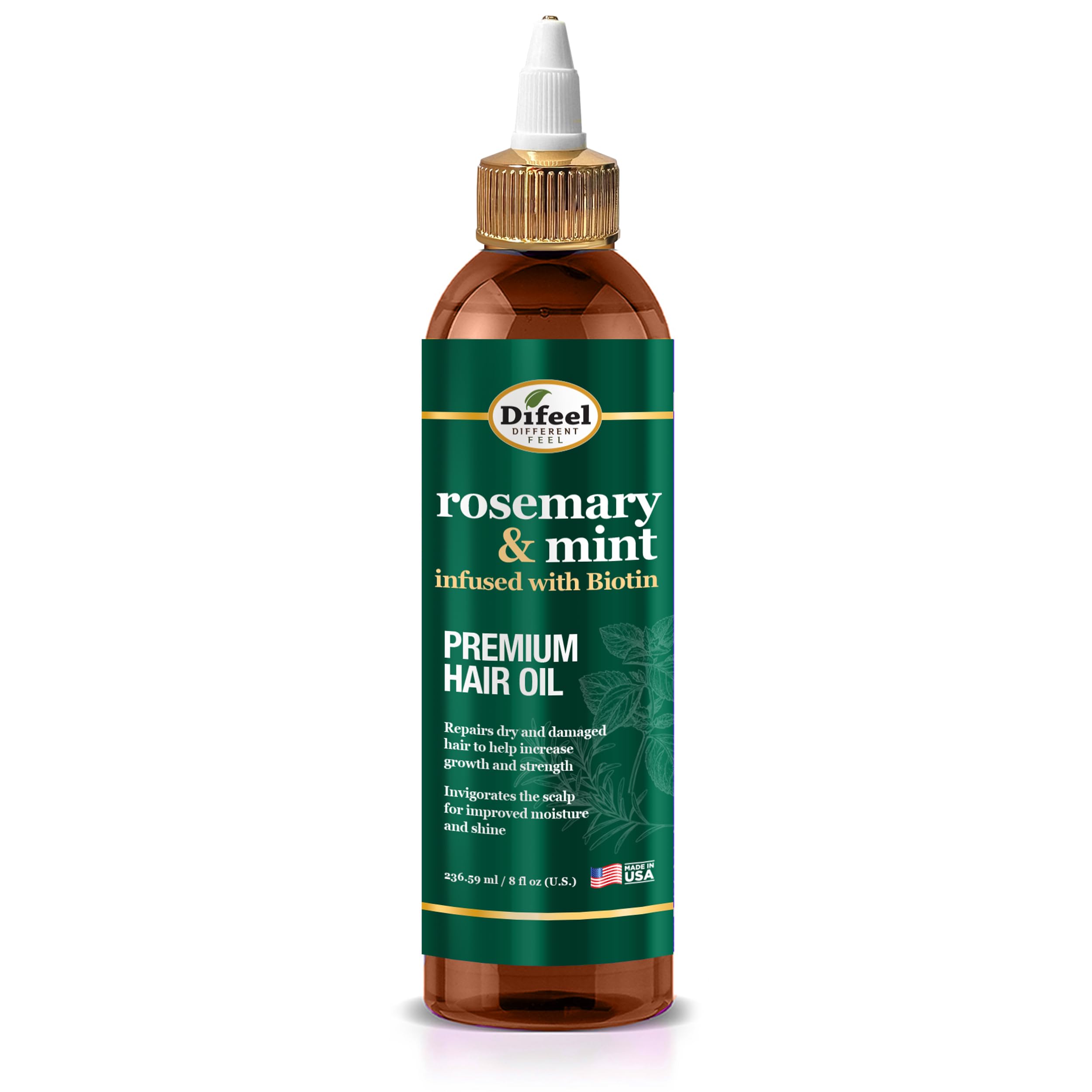 Difeel aceite para cabello con romero y menta, biotina, botella de 8oz para nutrición capilar.