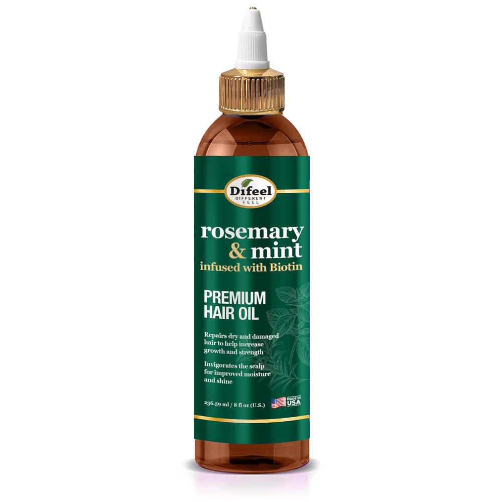 Difeel aceite para cabello con romero y menta, biotina, botella de 8oz para nutrición capilar.
