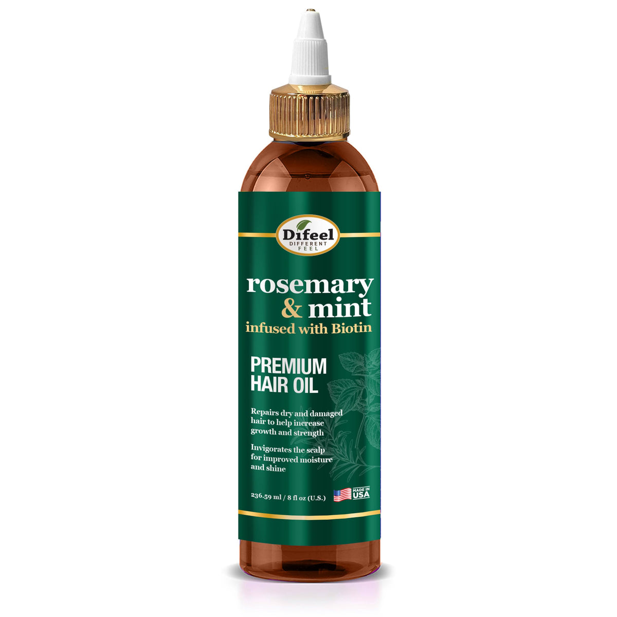 Difeel aceite para cabello con romero y menta, biotina, botella de 8oz para nutrición capilar.