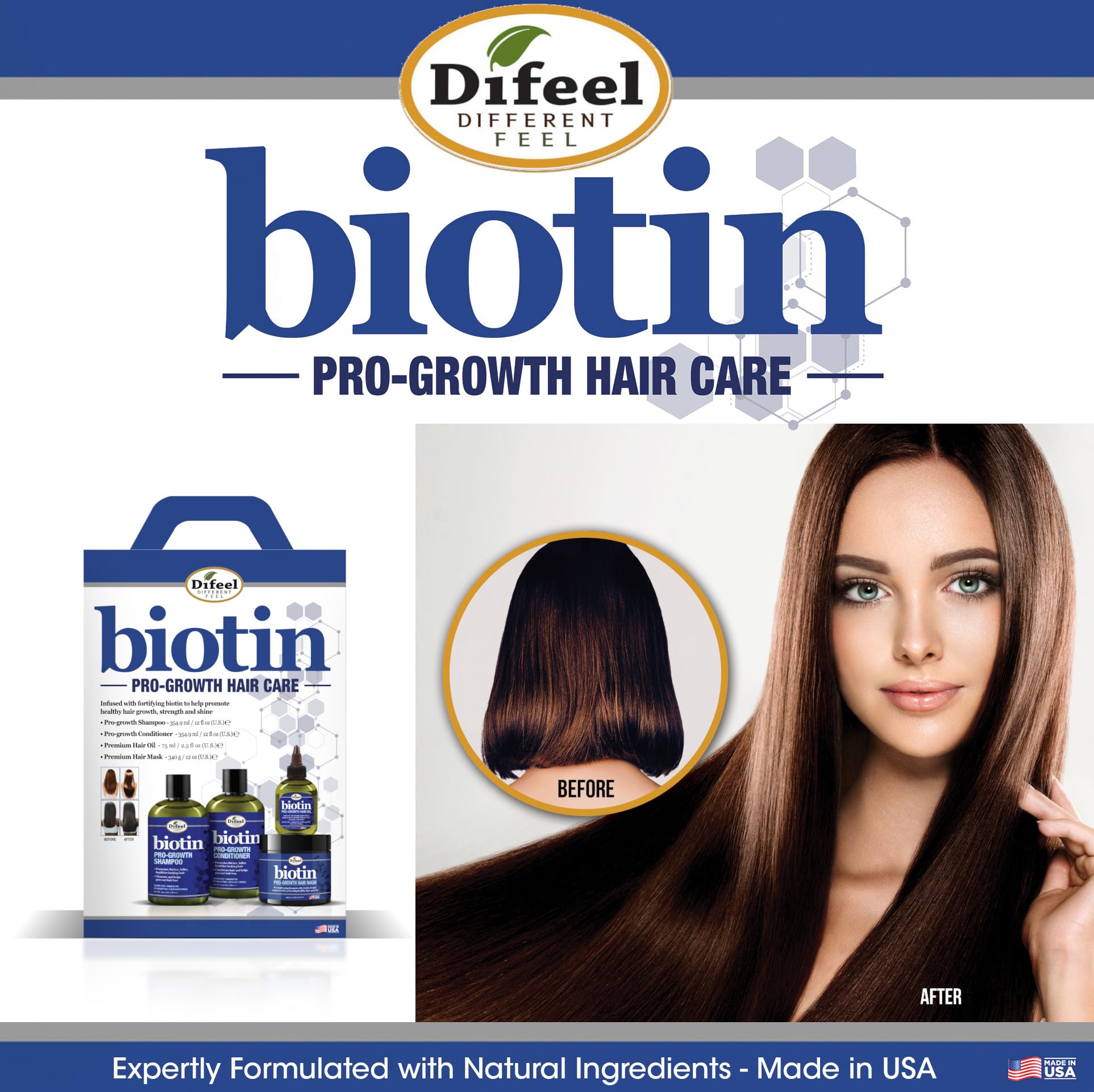 Cuidado capilar integral con Difeel Biotin Premium Hair Oil.