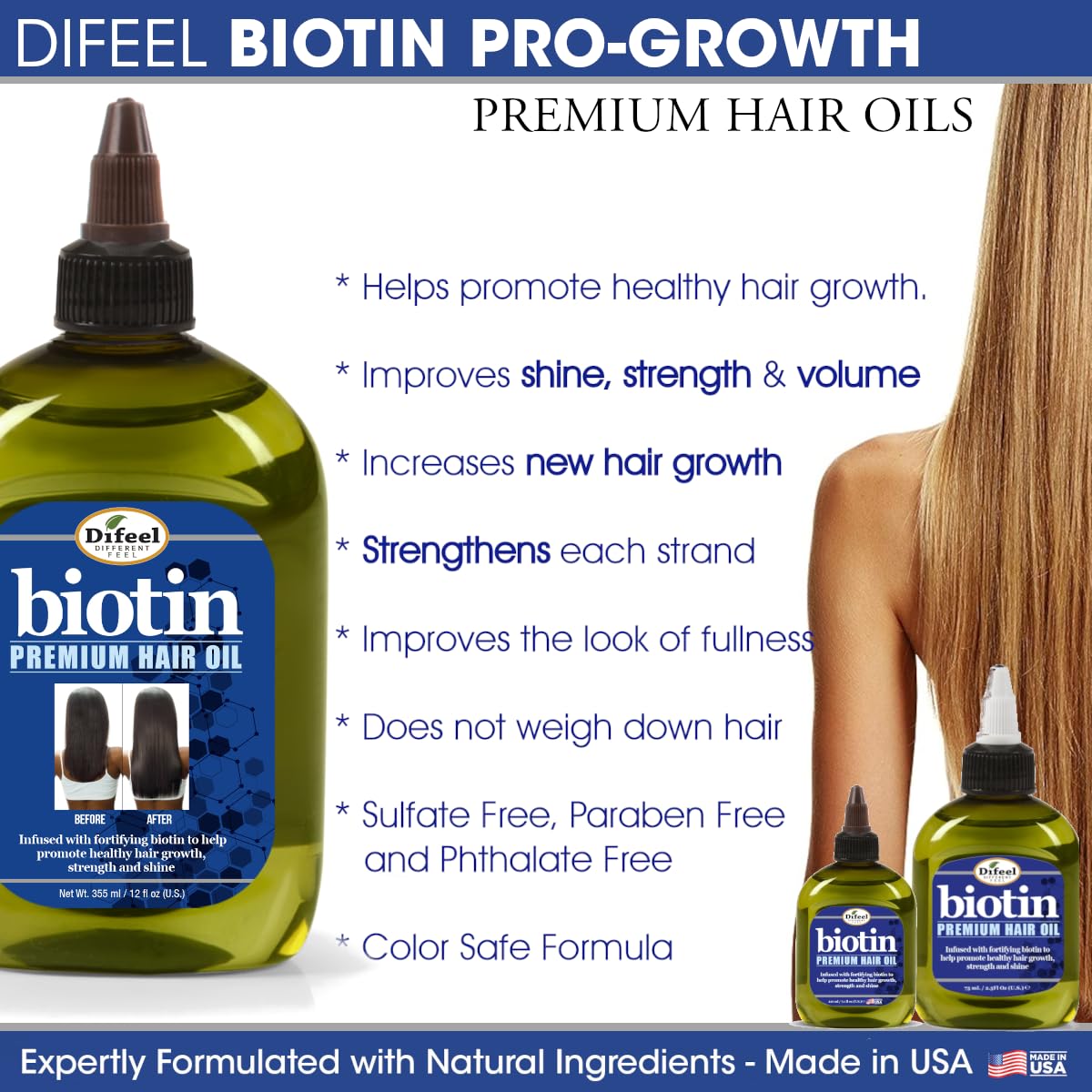 Difeel Biotina aceite capilar que aporta espesor al cabello fino.