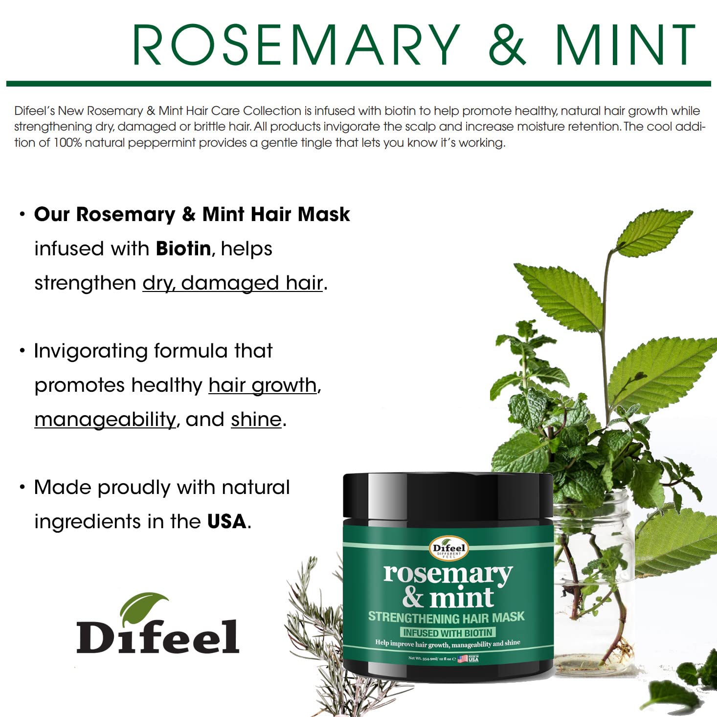 Difeel Mascarilla con biotina para un aspecto saludable del cabello.