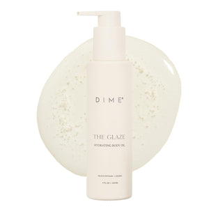 DIME Glaze Cuerpo: botella visible, absorción rápida para piel suave.