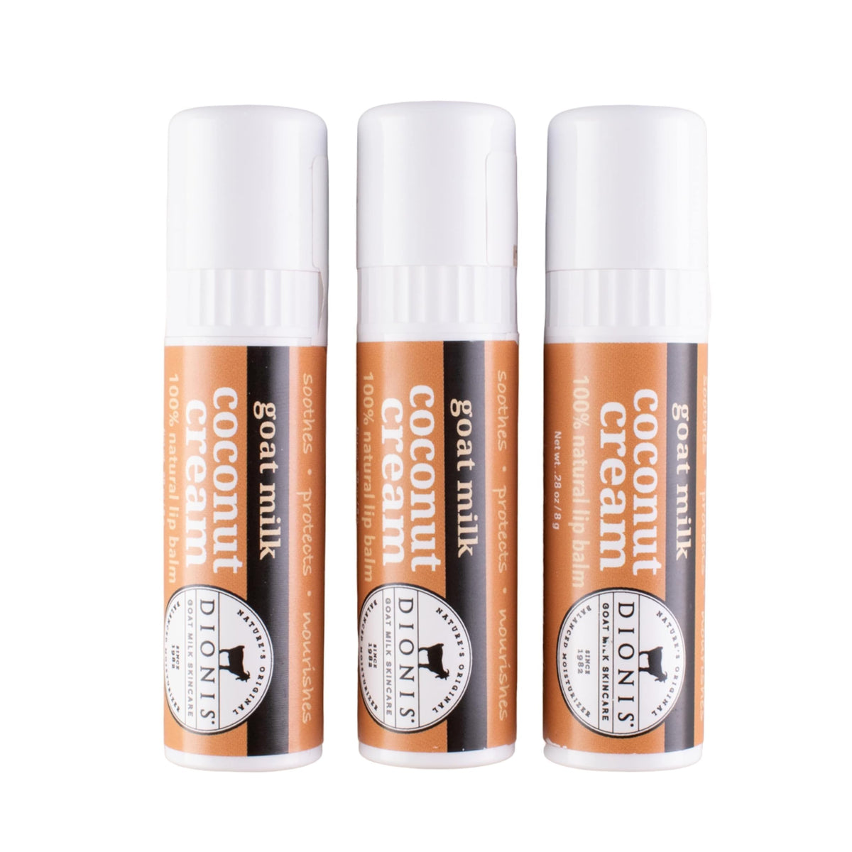 Dionis balsamo-labios-leche-cabra-crema-coco-paquete3-01 para hidratación diaria.