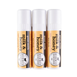 Dionis bálsamo labios leche miel, tres paquetes, set de regalo.