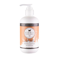 Dionis Leche de Cabra crema coco avena en botella 8.5 oz para hidratación suave.