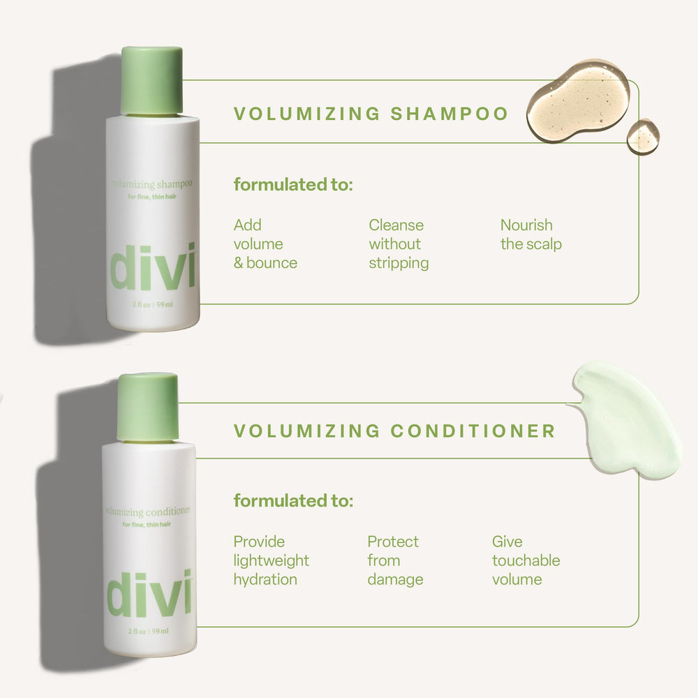 Divi champú voluminizante, aplicación suave para cabellos finos.