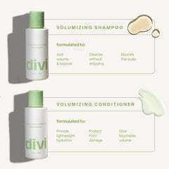 Divi champú voluminizante, aplicación suave para cabellos finos.