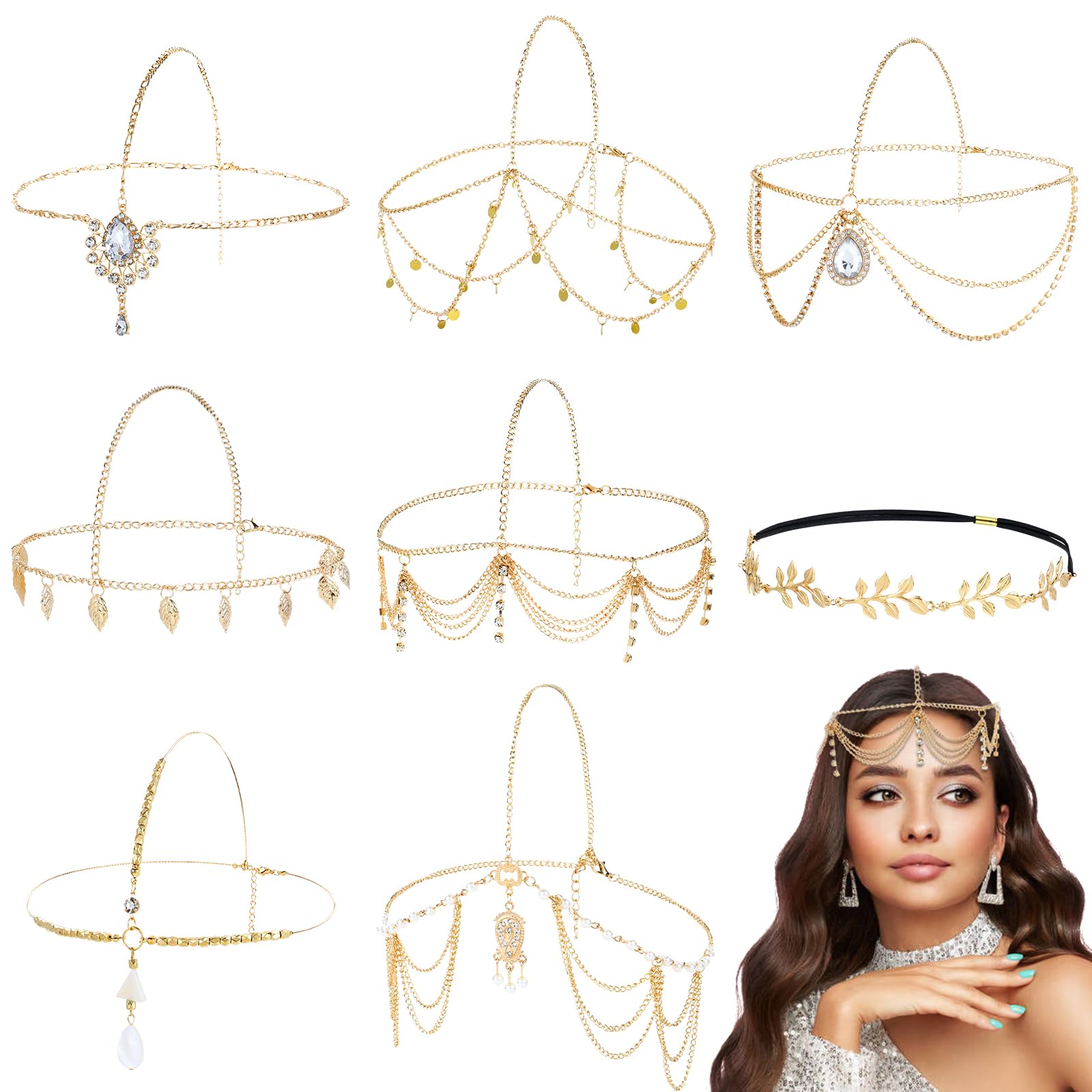 Diadema Dizila dorada con cristales facetados y perlas para un look elegante bohemio