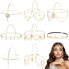 Diadema Dizila dorada con cristales facetados y perlas para un look elegante bohemio