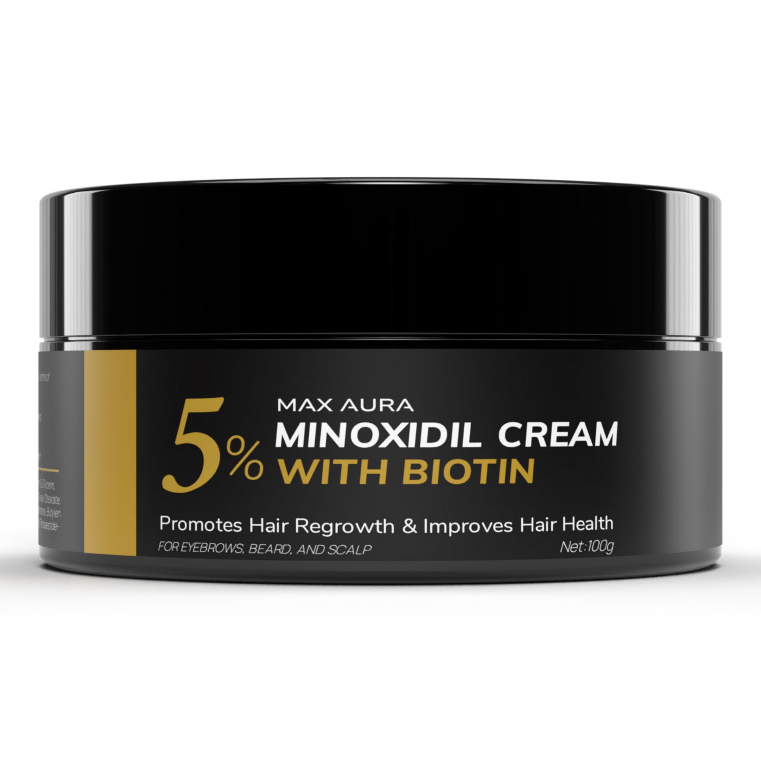 DNKTNK Max Aura Minoxidil 5% crema: frasco visible para mayor densidad capilar.