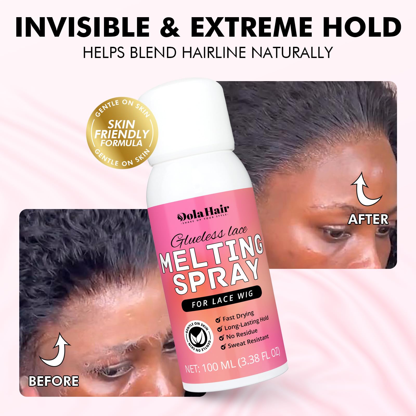 Dolahair spray fundente para encaje: uso suave con secador para fijación controlada.