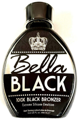 Dolce Vita Bella Black 100X botella bronceadora para camas, brillo rápido y uniforme.