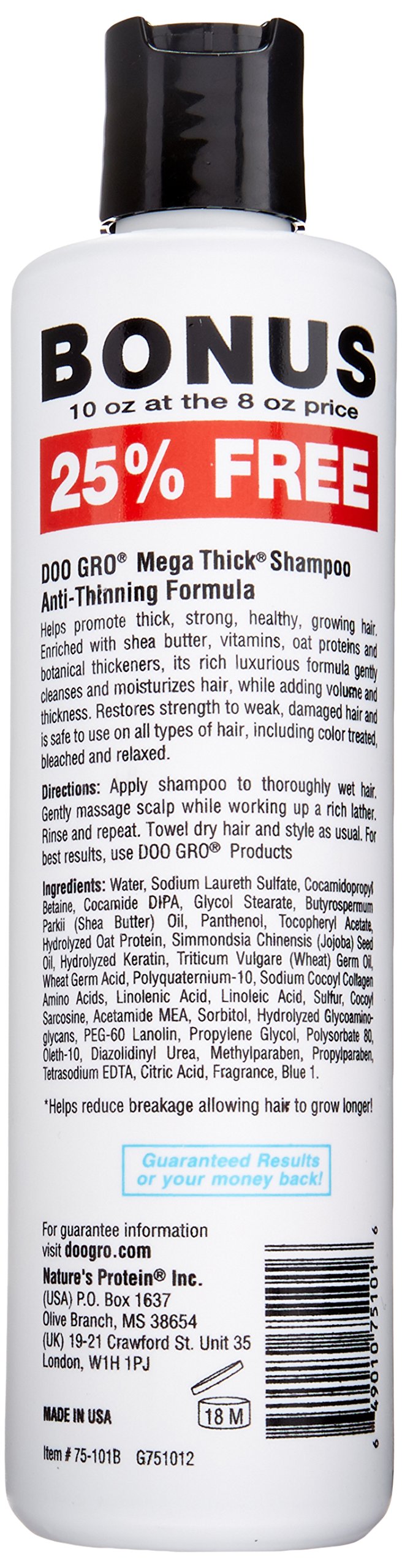 Doo Gro Champú Mega Grosor, espuma cremosa visible, cuidado diario del cabello