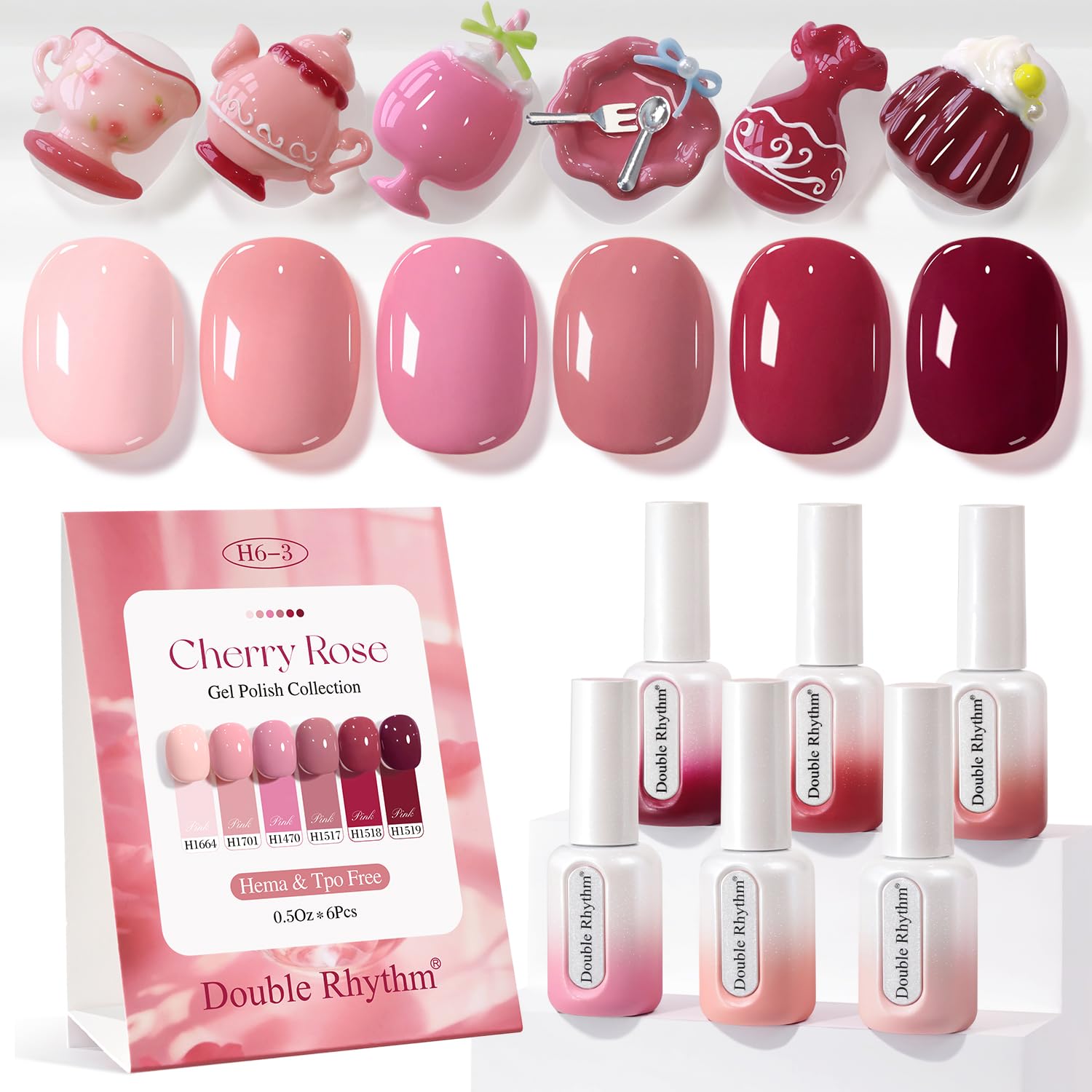 Double Rhythm esmalte gel nude en kit de 6 piezas para acabado natural y duradero