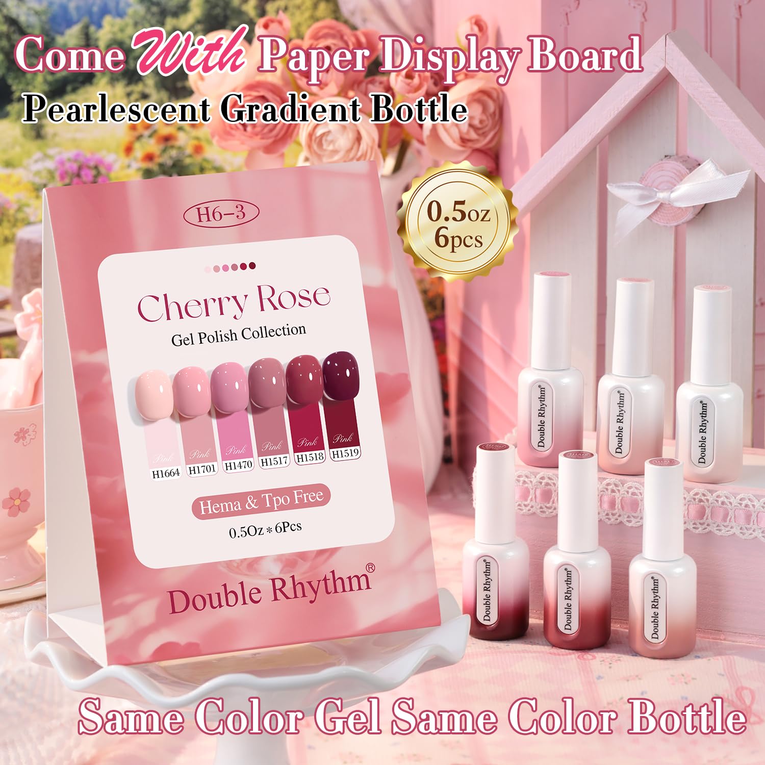 Double Rhythm gel rosa suave para cobertura uniforme y brillo sutil