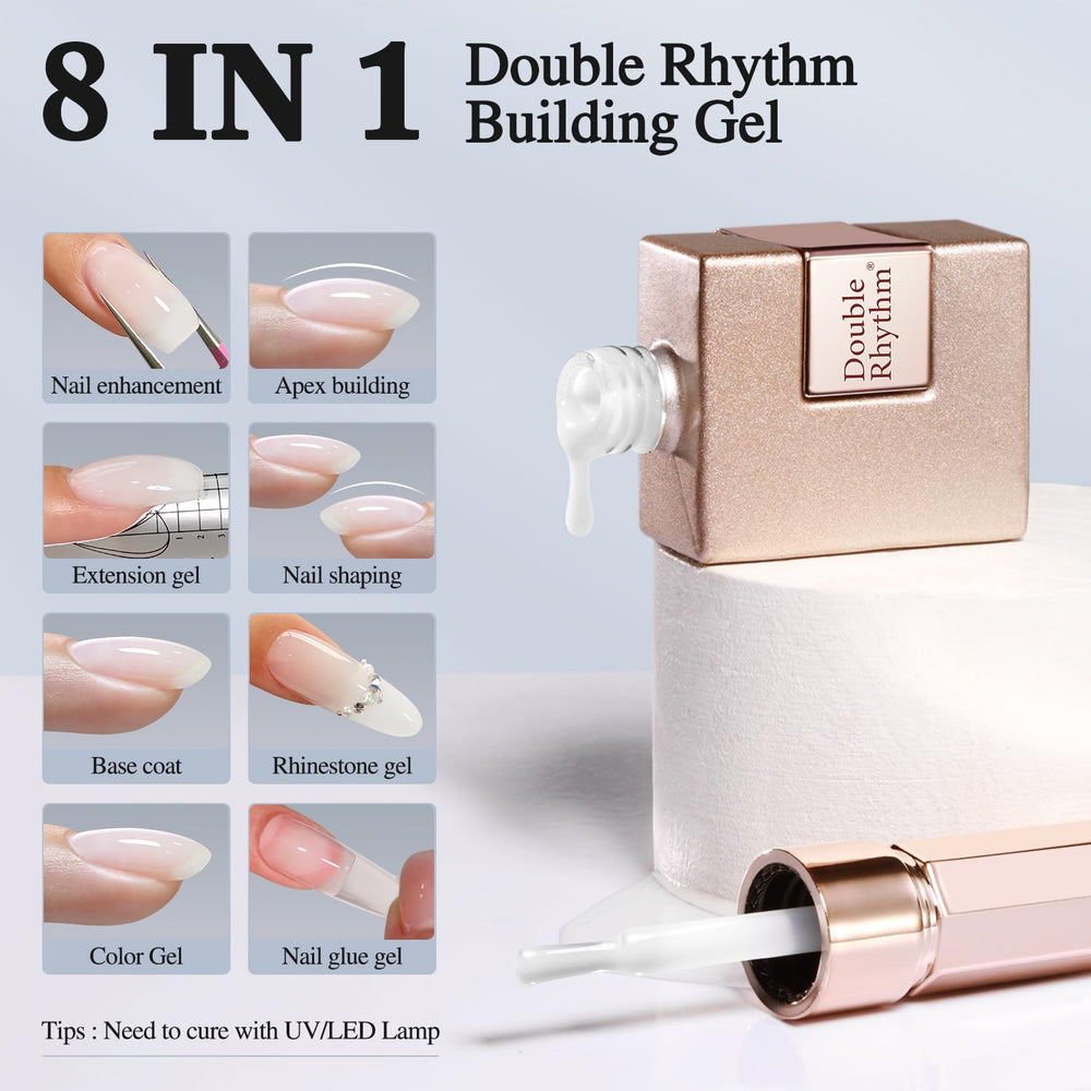 Double Rhythm 8 en 1 gel: extensión y ápice duradero.