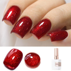 Double Rhythm gel glitter rojo oscuro para uñas, acabado deslumbrante.