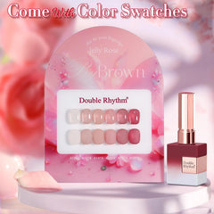 Double Rhythm botellas de gel listas para aplicación en casa con acabado uniforme.